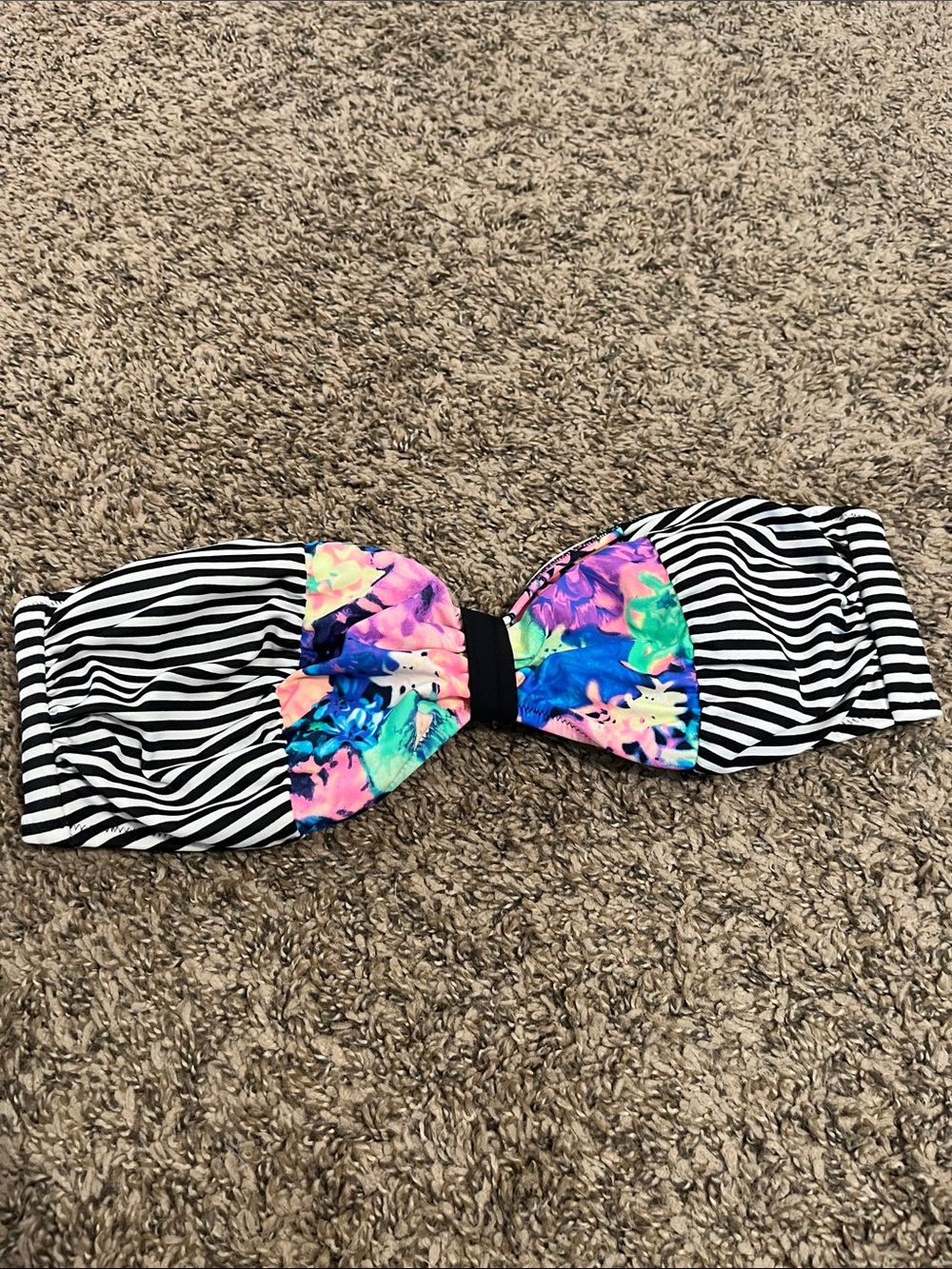 ☀️ PINK Victoria's Secret Black & Multicolor Striped Bandeau Top